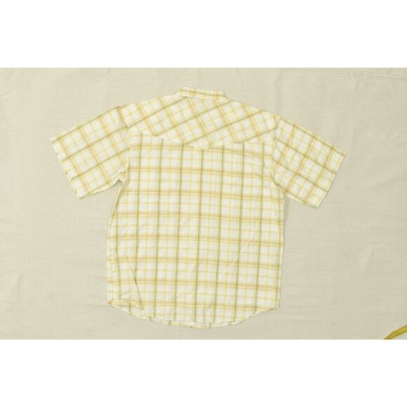 Moda Tech Men's Yellow Plaid Western Snap Shirt Short Sleeve Regular Size L NWT - Picture 2 of 8